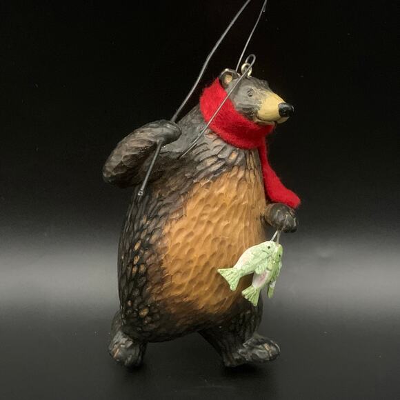 Bear Christmas Tree Ornament Fishing Pole Bobber Fish Scarf - Picture 3 of 9
